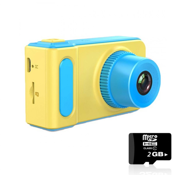 Комплект Спортна Камера за деца – За снимки или видео , 720x320 ,вграден микрофон Синьо-жълт + SD карта 2 GB Kingston