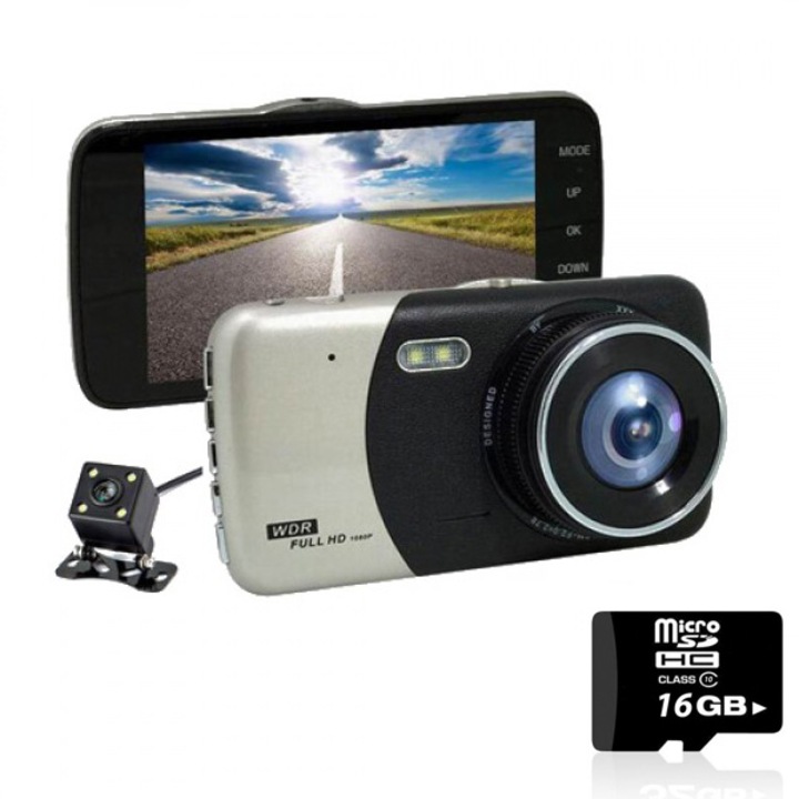 Комплект Видеорегистратор с подарък камера за задно виждане WDR Full HD 1080 + SD карта 16 GB Kingston