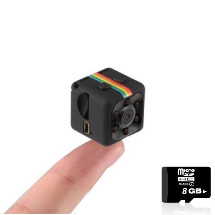 Комплект Мини камера SQ11 super mini, 1080p, Черна + SD карта 8 GB Kingston