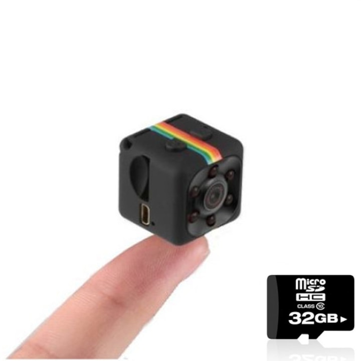 Комплект Мини камера 1Tech super mini, 1080p, Черна + SD карта 32 GB Kingston