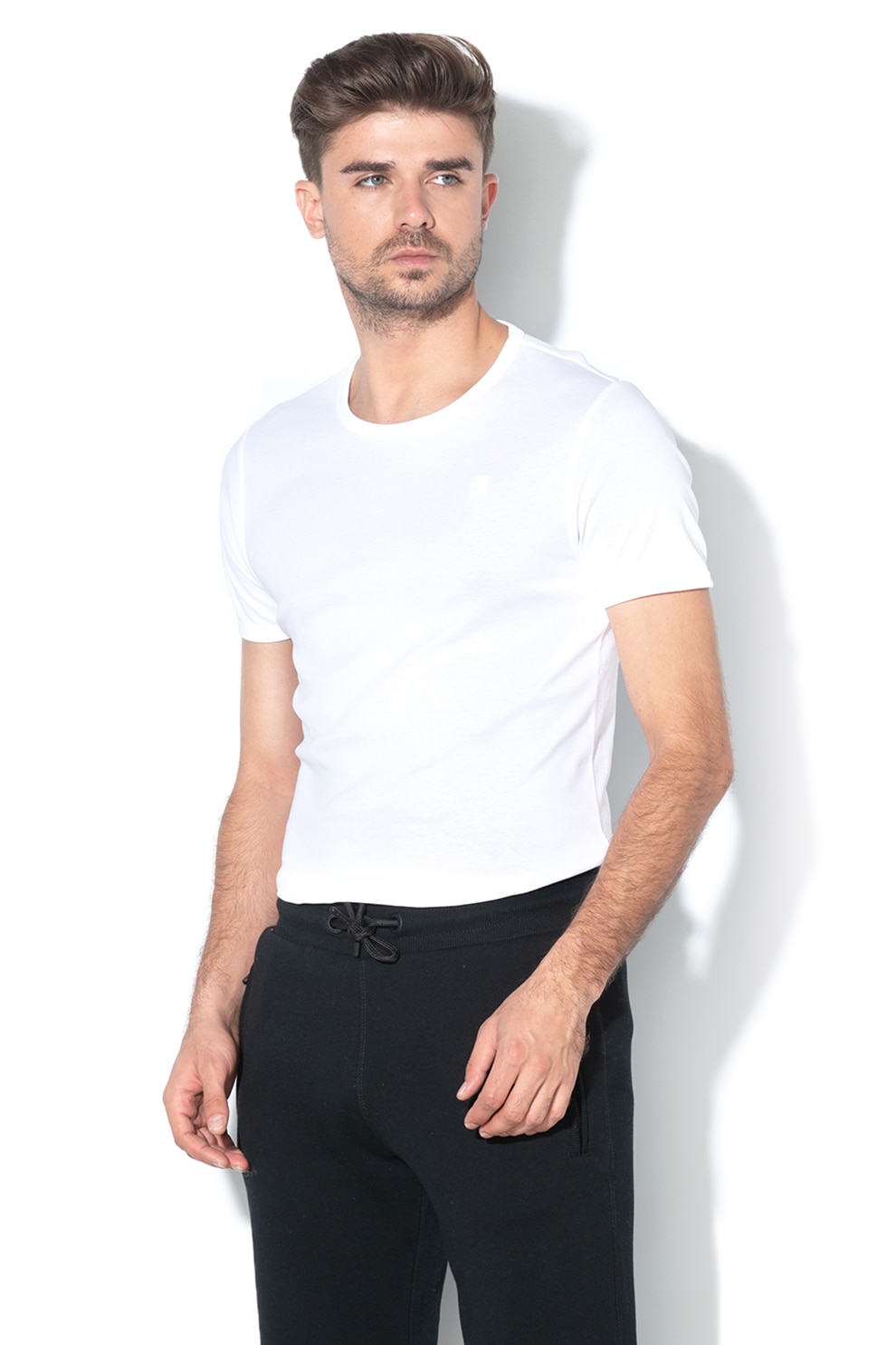 G-STAR, Tricou de bumbac organic cu detaliu brodat - 2 piese, Alb, M