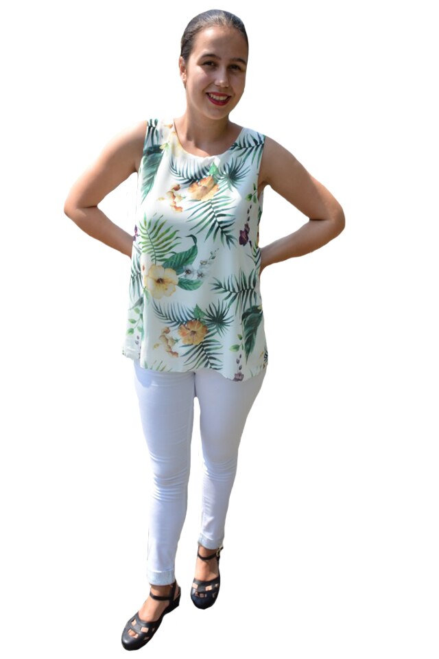 Bluza maiou Florice, cu imprimeu exotic-flower, D&J Exclussive, Alb