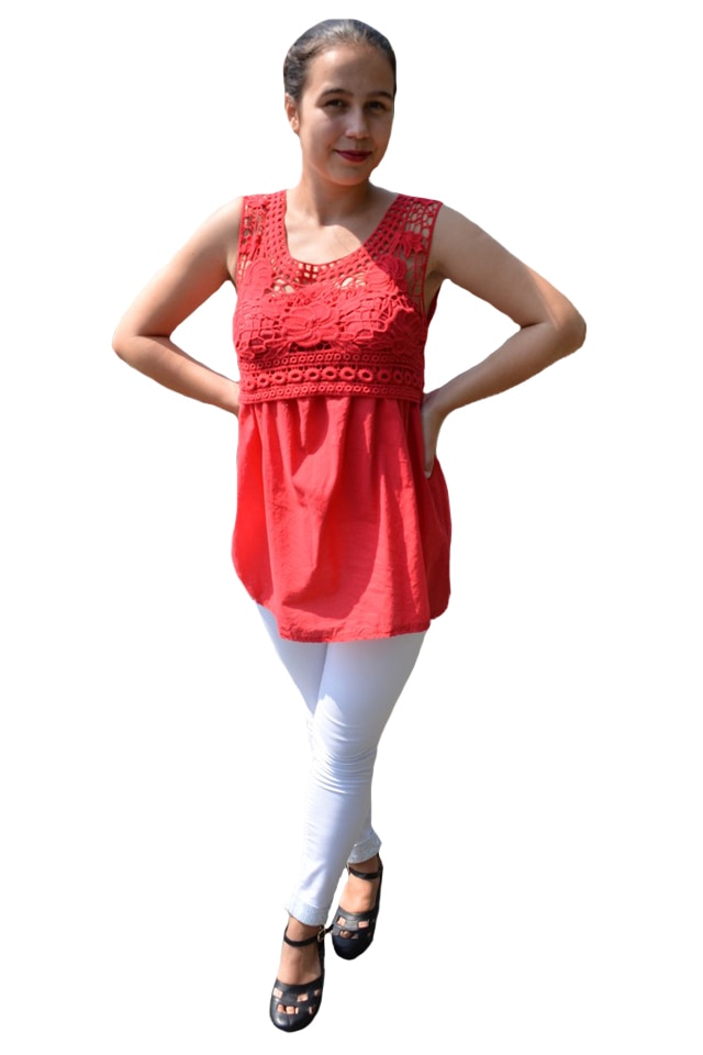 Bluza maiou Jen, model cu broderie, D&J Exclussive, Rosu