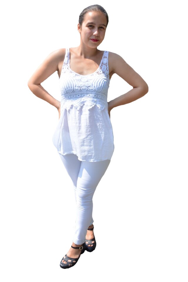 Bluza maiou Jen, model cu broderie, D&J Exclussive, Alb