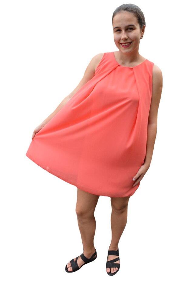 Rochie simpla realizata din voal fin, D&J Exclusive, corai, Corai