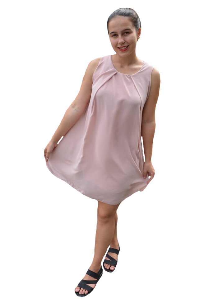 Rochie fashion de vara din material vaporos , D&J Exclusive, pudra