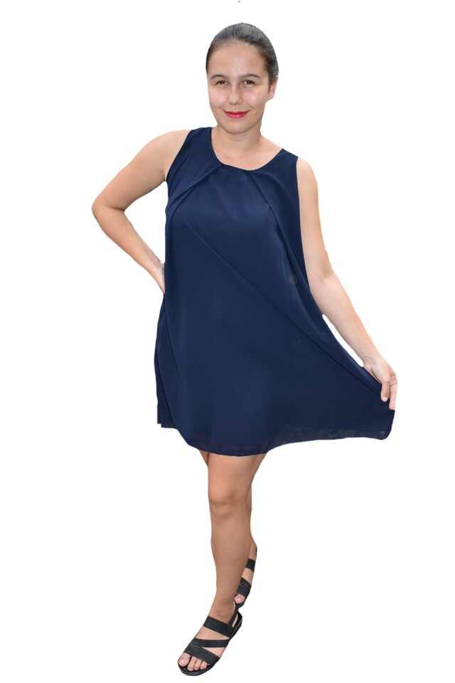 Rochie simpla realizata din voal fin, D&J Exclusive, bleumarin, Albastru marin