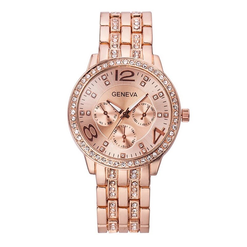 Ceas dama casual, elegant Quartz Geneva model Premium G192, curea metal (zale), afisaj analog, rose gold