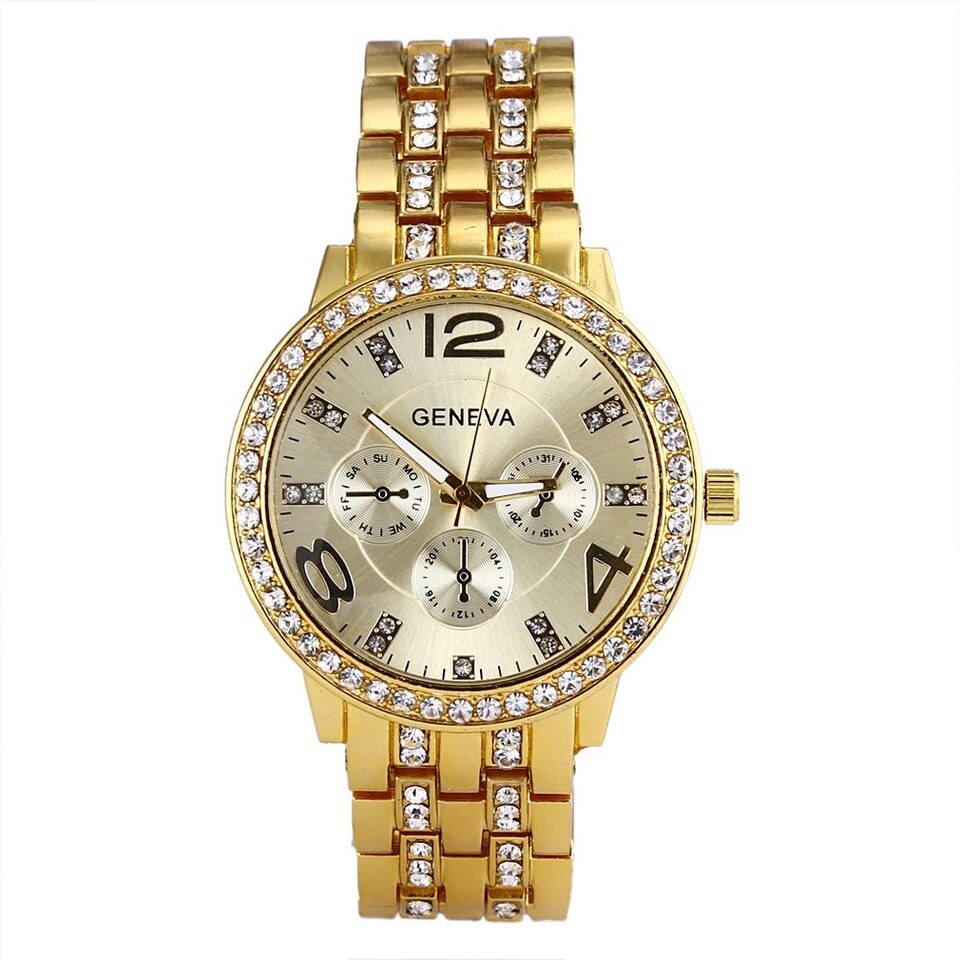 Ceas dama casual, elegant Quartz Geneva model Premium G192, curea metal (zale), afisaj analog, gold