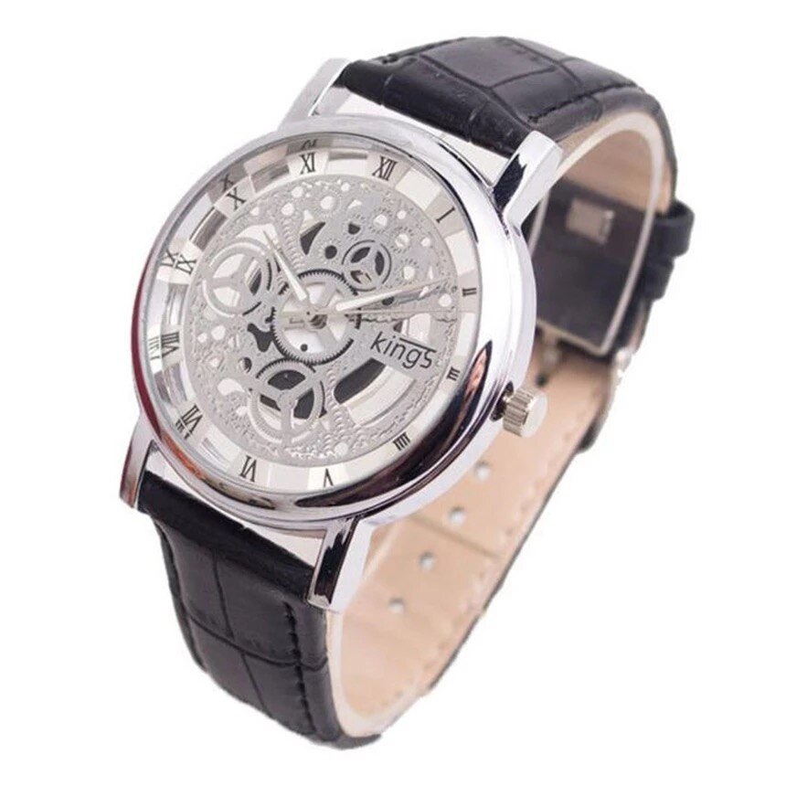 Ceas UNISEX casual, elegant Geneva Quartz Q193, curea piele, negru-argintiu