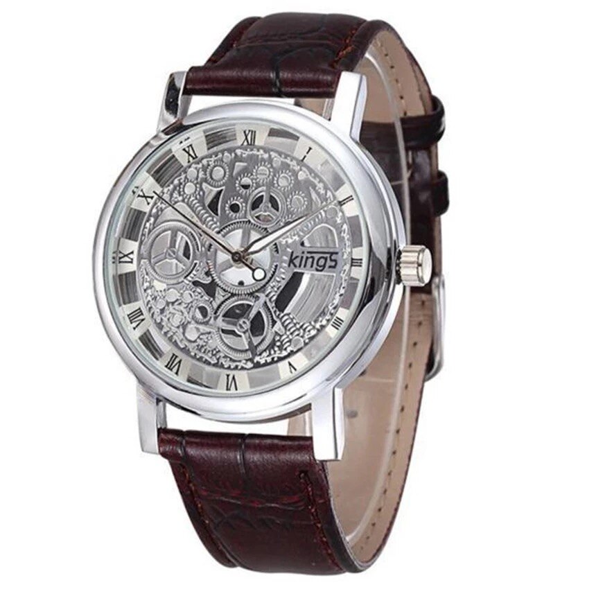 Ceas UNISEX casual, elegant Geneva Quartz Q193, curea piele, maro-argintiu