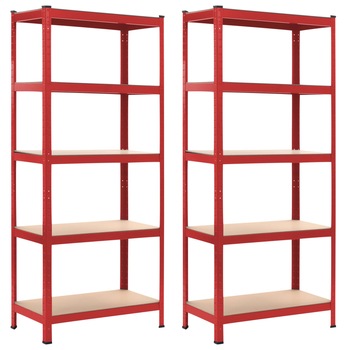 Set de 2 rafturi depozitare, vidaXL, Otel si MDF, Rosu, 80 x 40 x 180 cm Set de 2 rafturi depozitare, vidaXL, Otel si MDF, Rosu, 80 x 40 x 180 cm