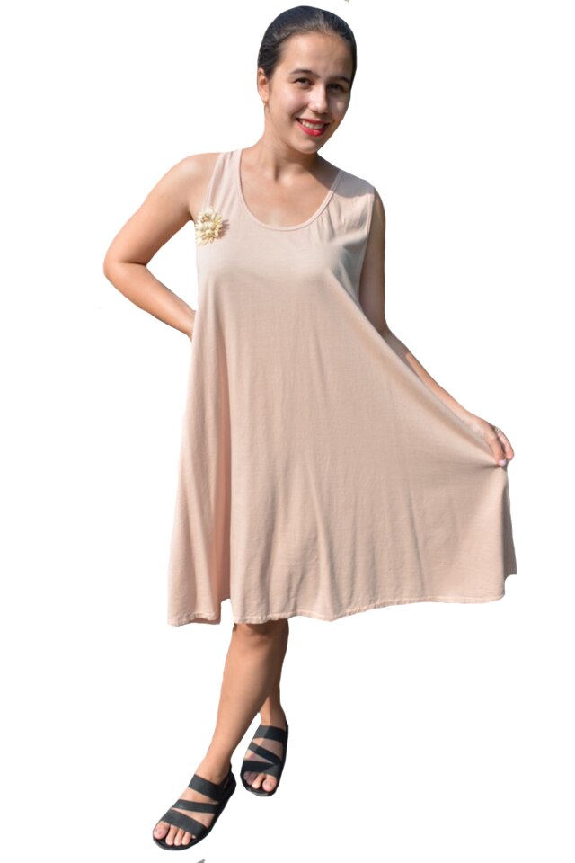 Rochie Leonie, din bumbac, croi lejer, D&J Exclussive, pudra, Bej