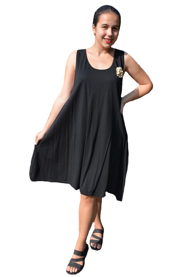 Rochie Leonie, din bumbac, croi lejer, D&J Exclussive, negru, Negru