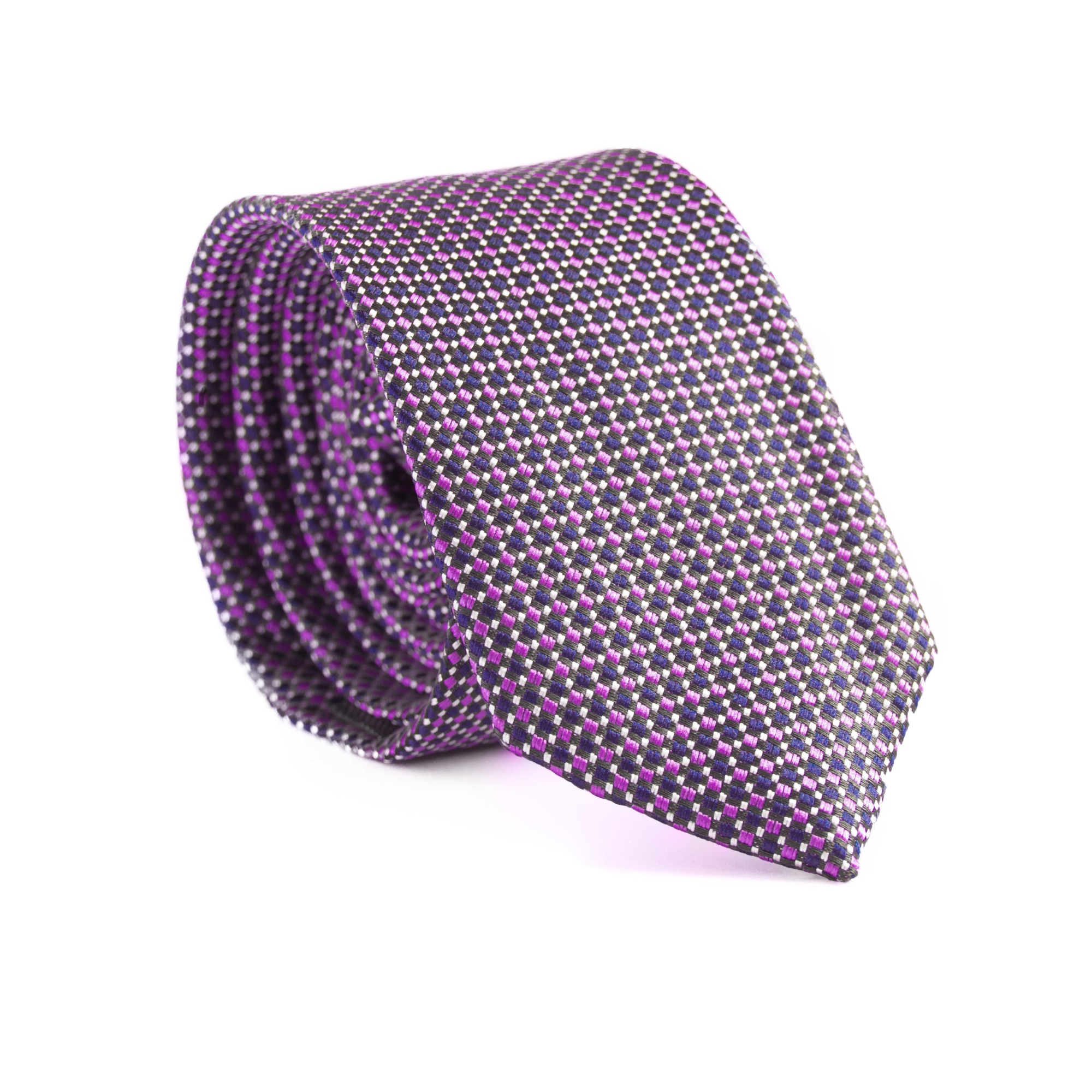 Cravata cu aspect texturat, Newtone, Negru cu violet si punctulete argintii