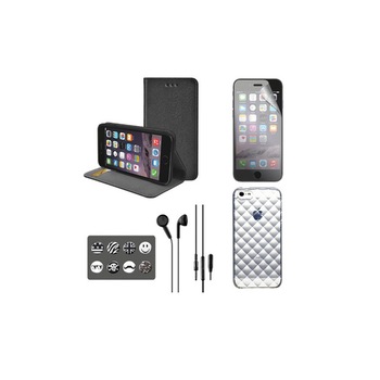 Set husa, carcasa, casti si folie protectie iPhone 6 BigBen Smart, multicolor, emoticoane incluse Set husa, carcasa, casti si folie protectie iPhone 6 BigBen Smart, multicolor, emoticoane incluse