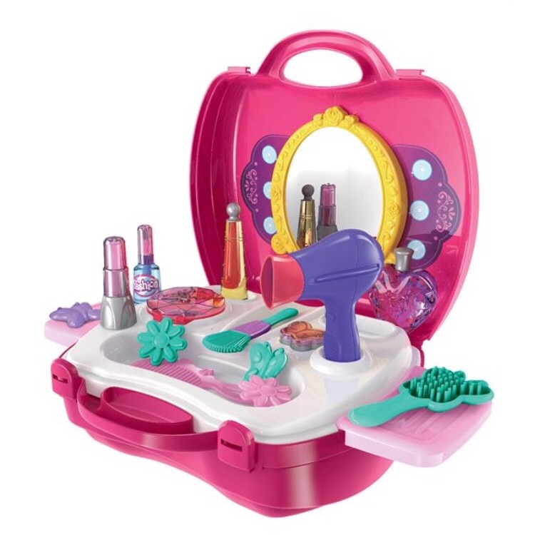 Set Trusa machiaj de aranjat fete in valiza cu feon , pieptene , oglinda , 21 de accesori Fashion