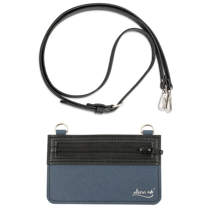 Buzunar cu fermoar pentrucarduri, atasabil la orice dispozitiv mobil, 4smarts DressUP, albastru