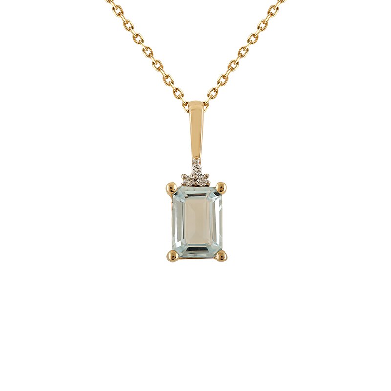 Pandantiv cu Lant Deruvo Aur 18k Diamante, Aquamarin, Ajustabil 40-45 PCPF00198-AQDY