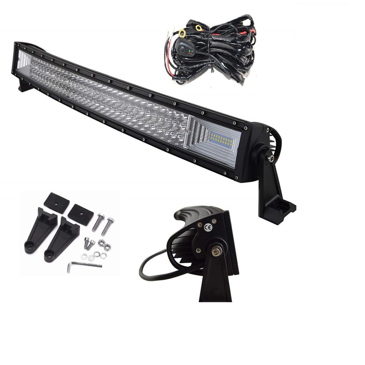 Armax LED извит бар проектор комплект 405w 86 см офроуд камион, ATV оборудване + окабеляване комплект реле и бутон
