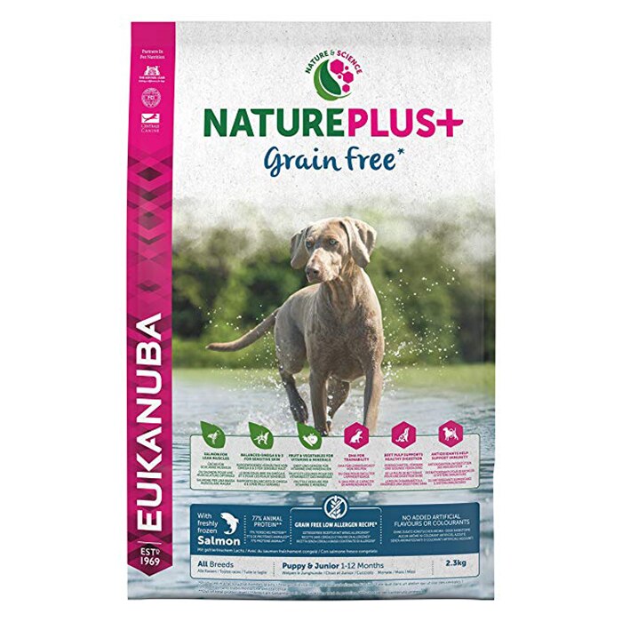 Hrana uscata pentru caini Eukanuba NaturePlus Grain Free Allbreed, Puppy & Junior, Somon, 2.3Kg