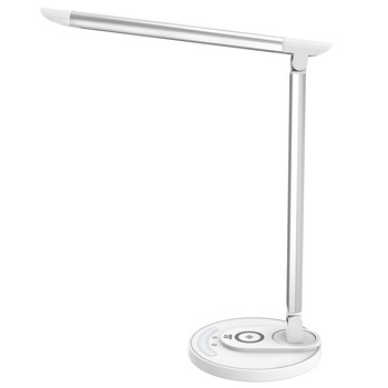 Lampa LED de birou TaoTronics TT-DL036, cu incarcator wireless, control touch, USB, 12W, 410 lm, 43 cm, Argintiu Lampa LED de birou TaoTronics TT-DL036, cu incarcator wireless, control touch, USB, 12W, 410 lm, 43 cm, Argintiu