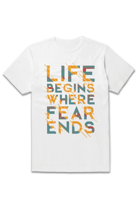 Мъжка тениска, NITOS DESIGN, Life begins where fear ends, Бяла