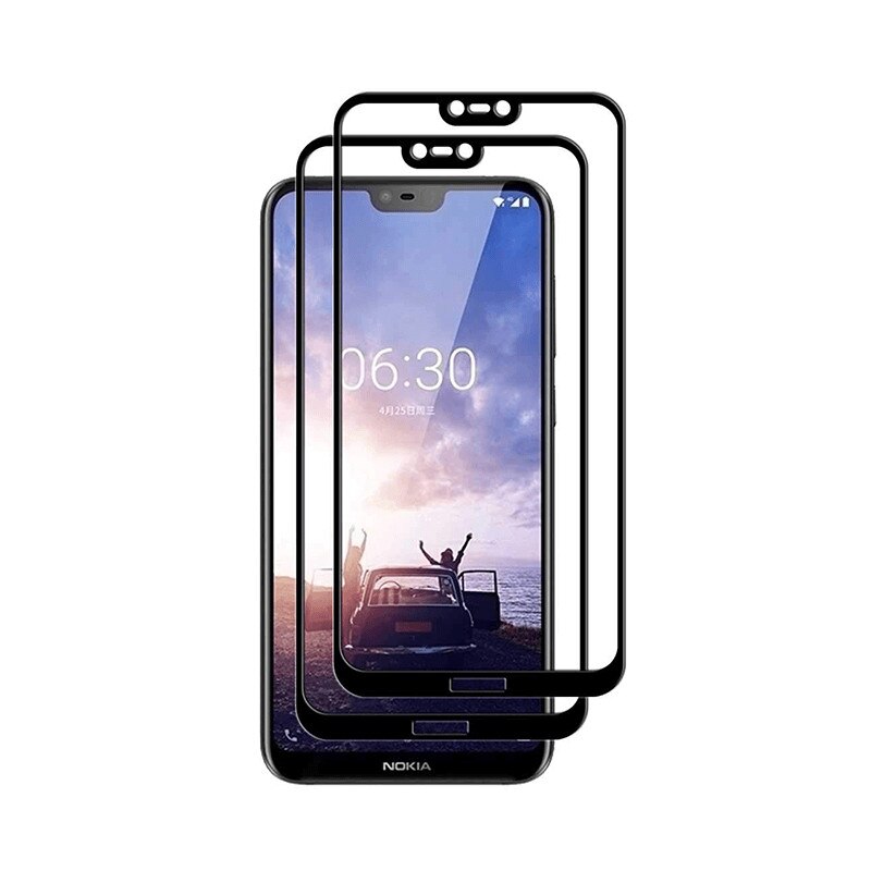Set 2 folii protectie sticla securizata fullsize pentru Nokia 6.1 Plus / X6, negru