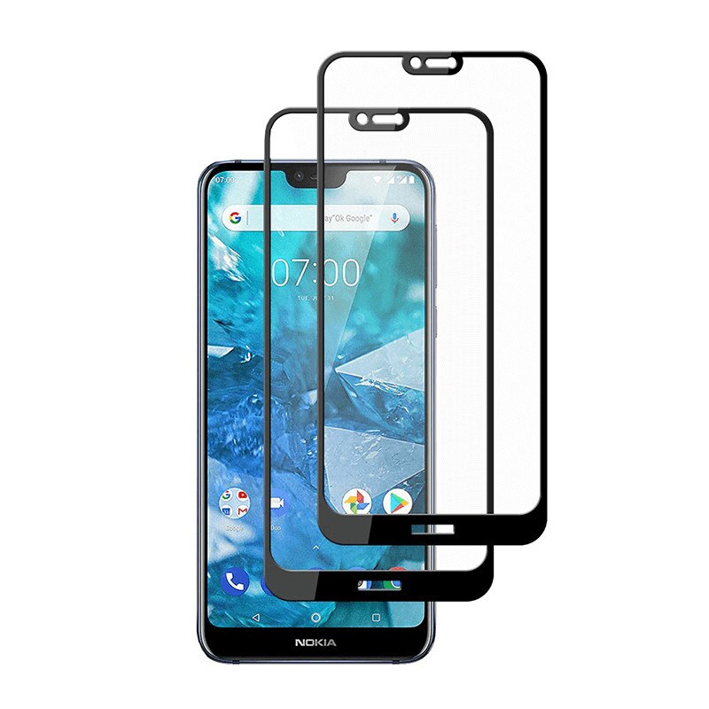 Set 2 folii protectie sticla securizata fullsize pentru Nokia 7.1 , negru