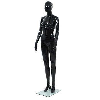 Corp manechin feminin cu suport din sticla, vidaXL, Polipropilena, Negru, 175 cm Corp manechin feminin cu suport din sticla, vidaXL, Polipropilena, Negru, 175 cm