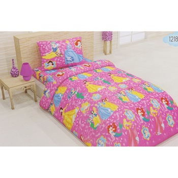 Lenjerie de pat copii Princesses, bumbac 100%, 3 piese, 160 x 200, multicolor Lenjerie de pat copii Princesses, bumbac 100%, 3 piese, 160 x 200, multicolor
