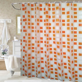 Perdea dus sau baie, model geometric, 180 x 200 cm , alb portocaliu , ATS + 12 inele de prindere Perdea dus sau baie, model geometric, 180 x 200 cm , alb portocaliu , ATS + 12 inele de prindere