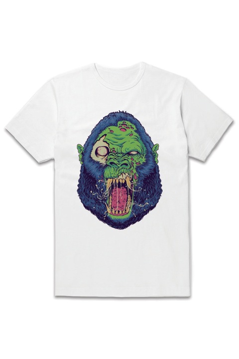 Мъжка тениска, NITOS DESIGN, Zombie Gorilla, Бяла