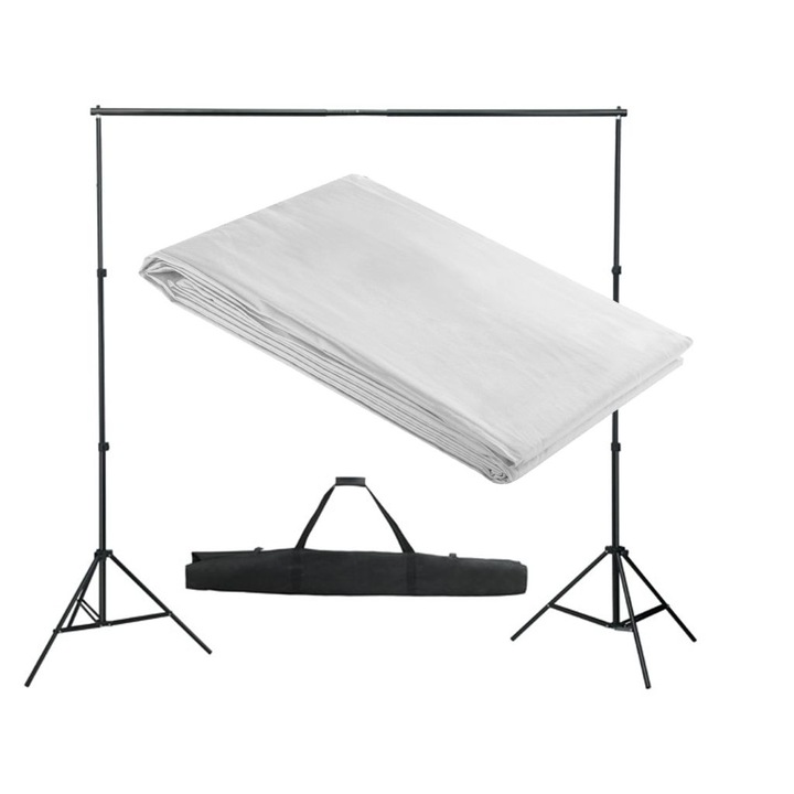 Set stativ si fundal pentru studio foto, vidaXL, Tesatura, 300 x 300 cm, Alb