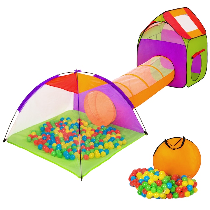 tectake Gyerek sátor szett összekötő alagúttal, 200 labdával - színes
