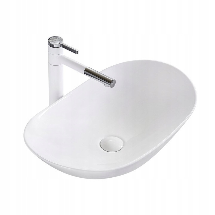Lavoar Pentru Blat, Rea, Royal 60, Ceramica, Design Clasic, Design Modern, Usor De Integrat In Decorul Contemporan, Monocomanda, Oval, Lucios, 61.5X35.5X15.5 cm, Alb