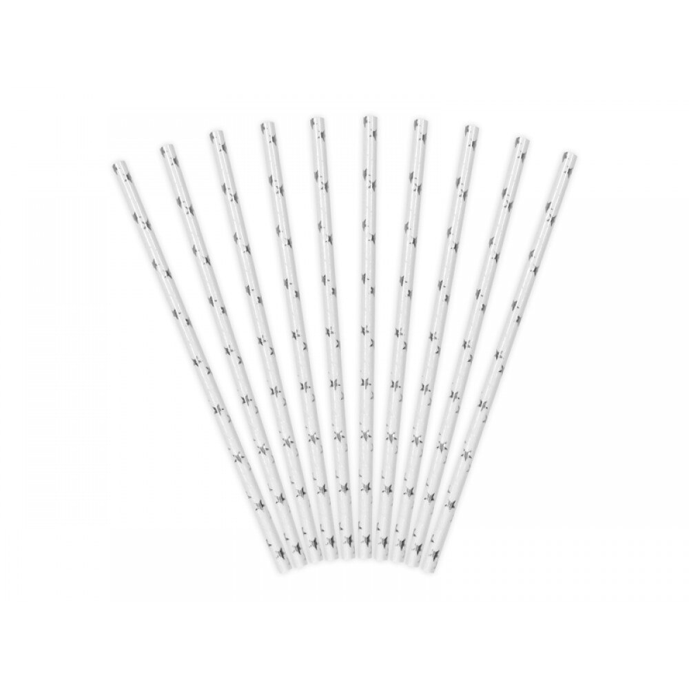 Paie din hartie, albe cu stele argintii, 19.5cm, 10 buc/set