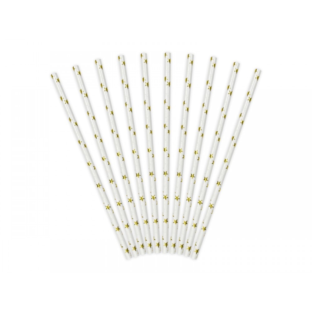 Paie din hartie, albe cu stele aurii, 19.5cm, 10 buc/set