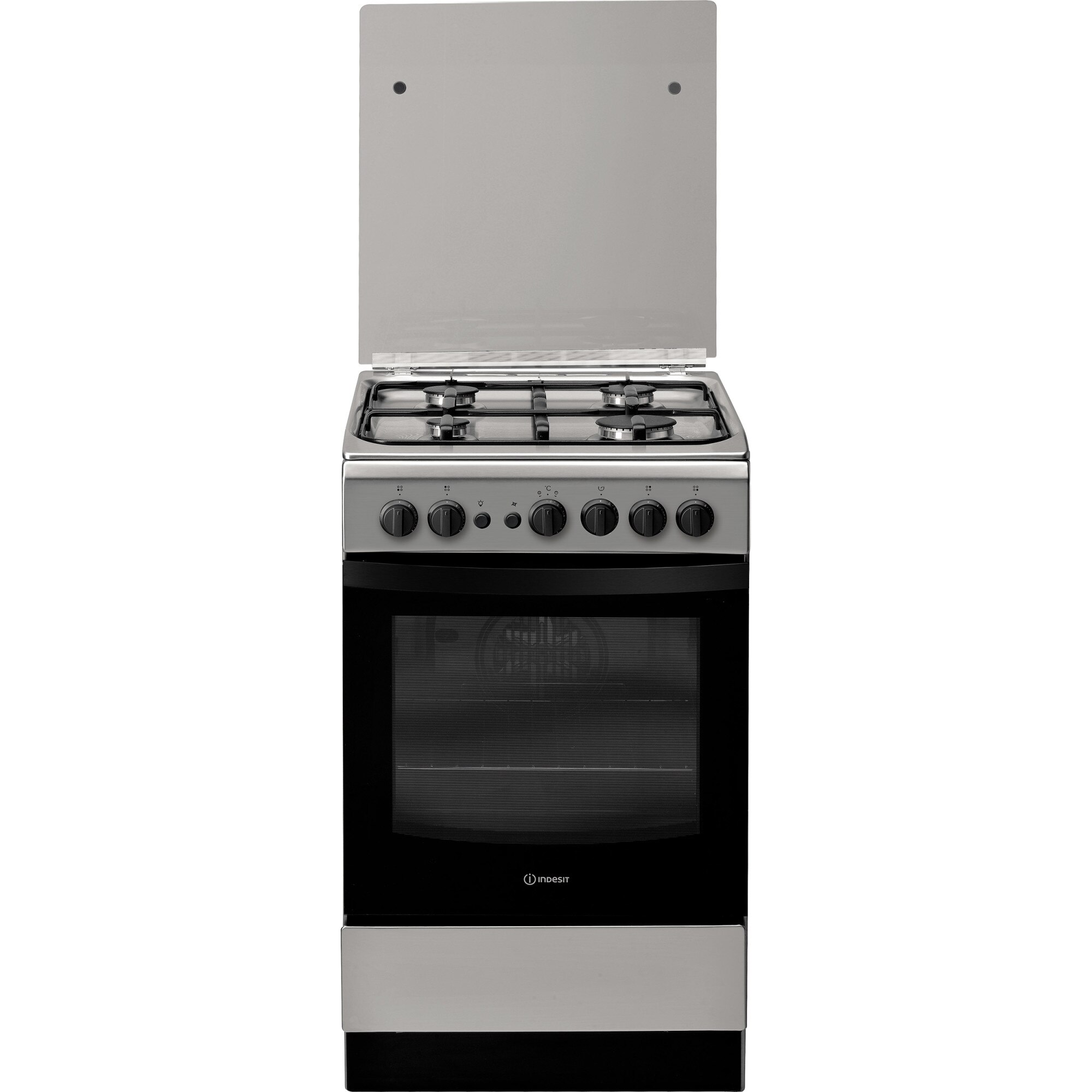 Aragaz Indesit IS5G1PMX/E, 4 arzatoare, Gaz, Aprindere electrica, Timer, Grill, 50 cm, Inox