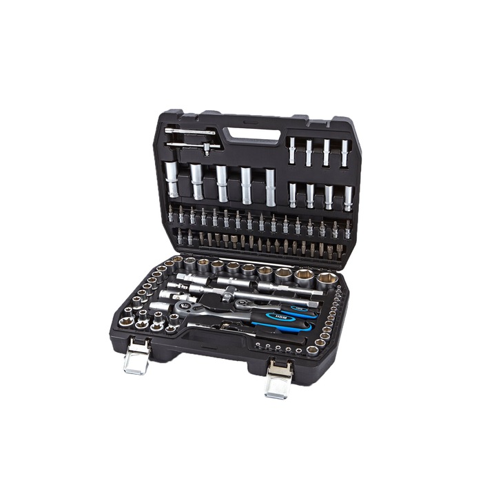 Trusa universala cu chei tubulare, clicheti si imbusuri HBM, 108 piese