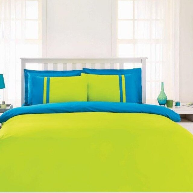 Lenjerie de pat bumbac 100%, NEON LIME pentru pat 2 persoane, 4 piese, 200x220 / 50x70, bumbac ranforce