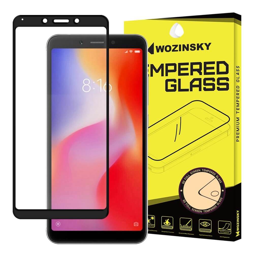Folie Protectie Ecran WZK pentru Xiaomi Redmi 6A, Sticla securizata, Full Face, Full Glue, Neagra