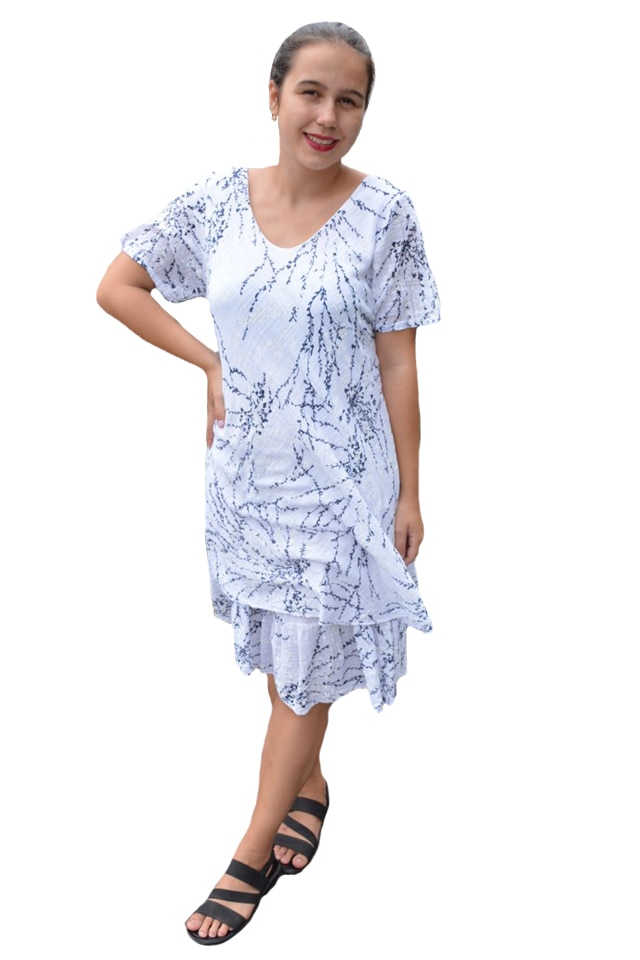 Rochie Amanda, cambrata, imprimeu crengute, D&J Exclussive, Alb