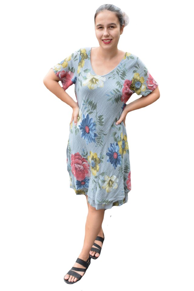 Rochie Amanda, cambrata, model cu flori D&J Exclussive, Gri