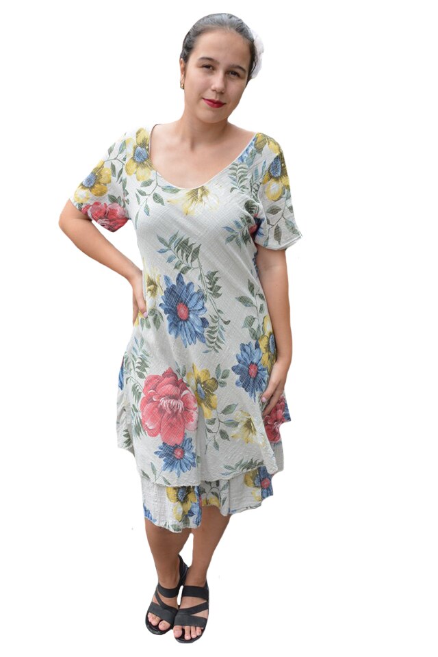 Rochie Amanda, cambrata, model cu flori D&J Exclussive, Crem