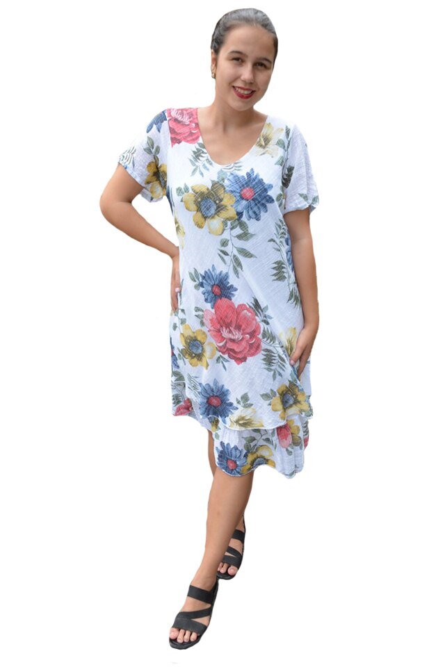Rochie Amanda, cambrata, model cu flori D&J Exclussive, Alb