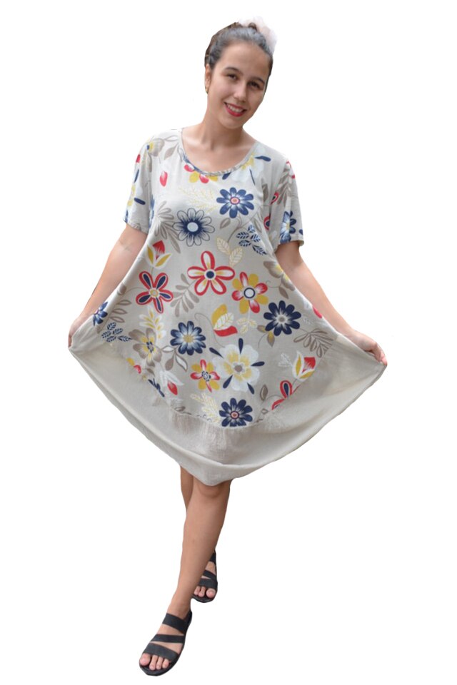 Rochie Agnette, din bumbac, model cu cercuri, D&J Exclussive, Crem