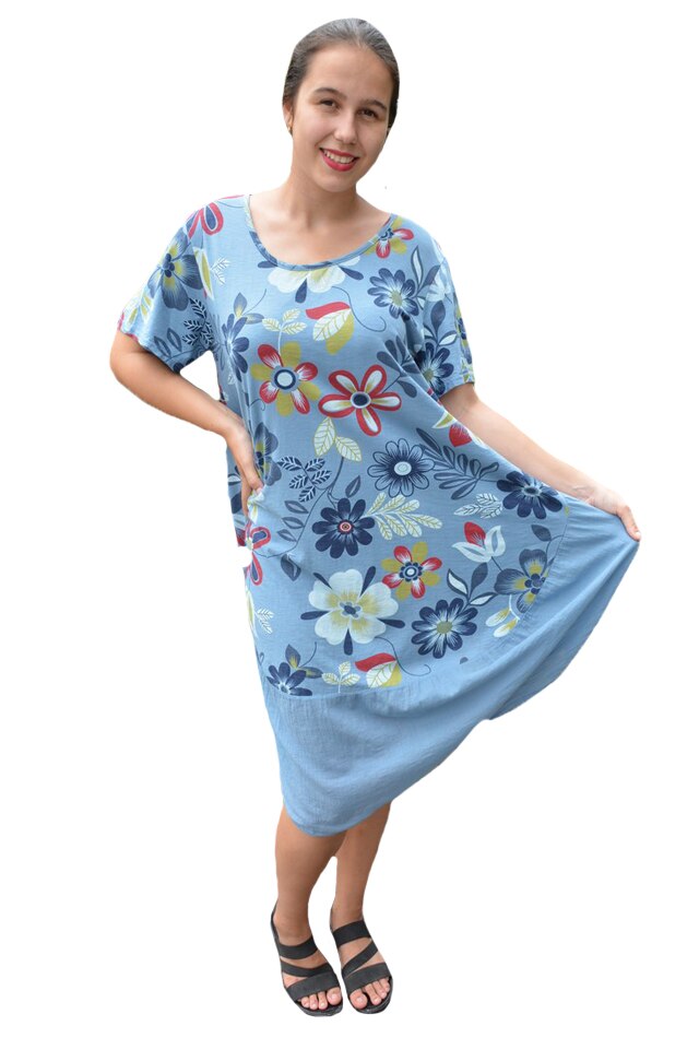 Rochie Agnette, din bumbac, model cu cercuri, D&J Exclussive, Albastru