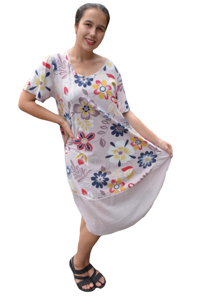 Rochie Agnette, din bumbac, model cu cercuri, D&J Exclussive, pudra