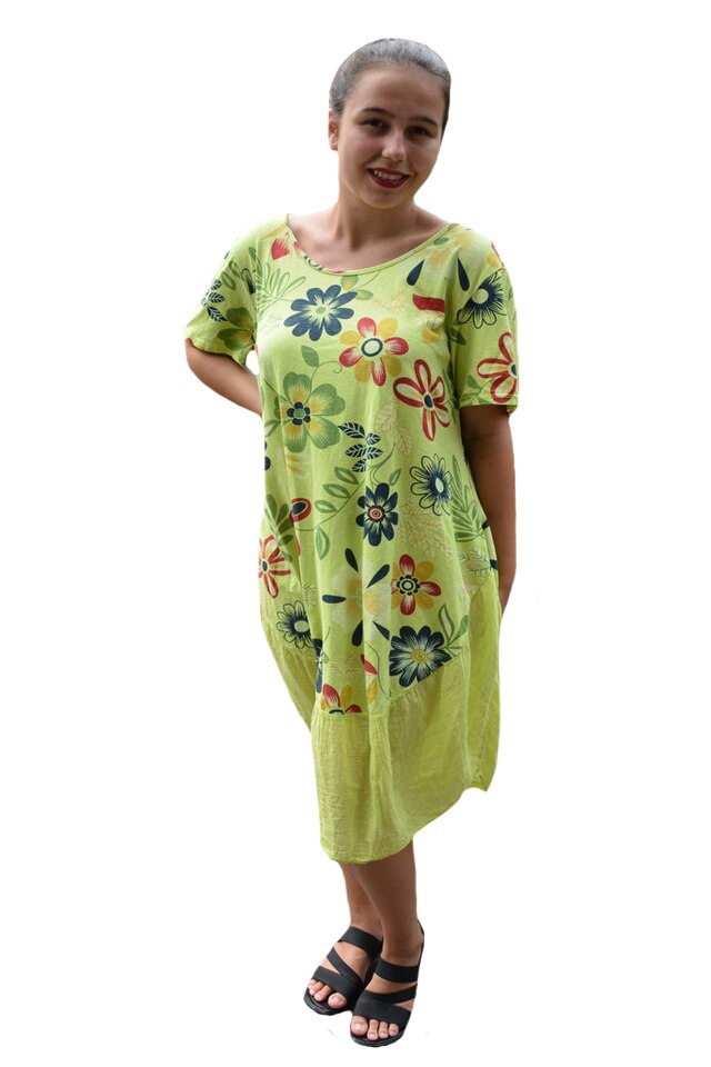 Rochie Agnette, din bumbac, model cu cercuri, D&J Exclussive, Verde